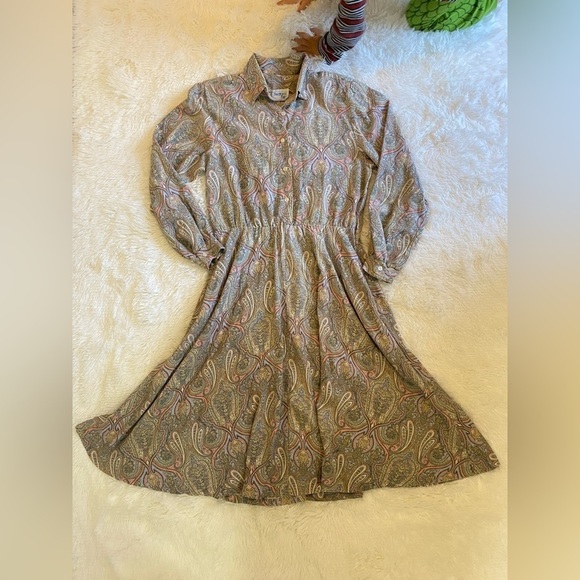 Vintage 70s - 80s Bedford Fair paisley button front dress - collared long sleeve - Picture 12 of 16